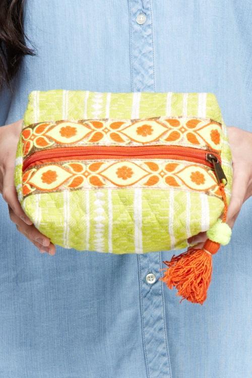 Chartreuse & Orange Lovestitch Mayan Make Up Bag-Dakotas Boutique