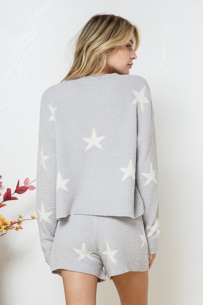 Soft Star Print Long Sleeve Top and Shorts Loungewear Set