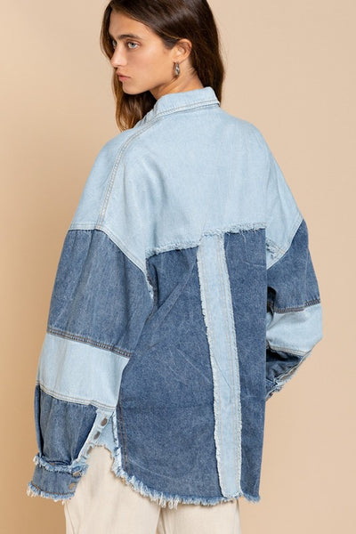 Colorblock Oversized Button Down Shacket