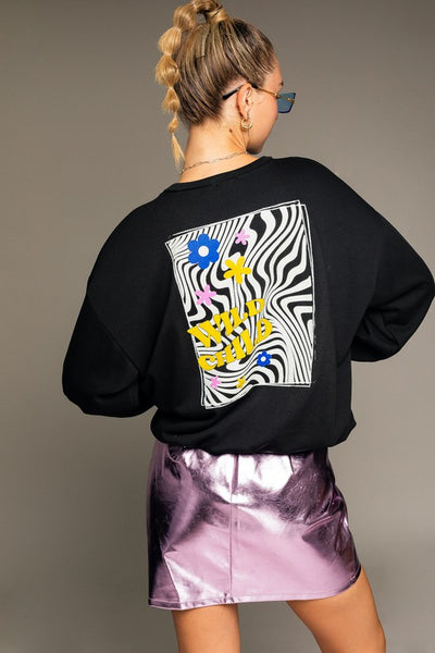 Long Sleeve Oversized Wild Child Graphic Pullover