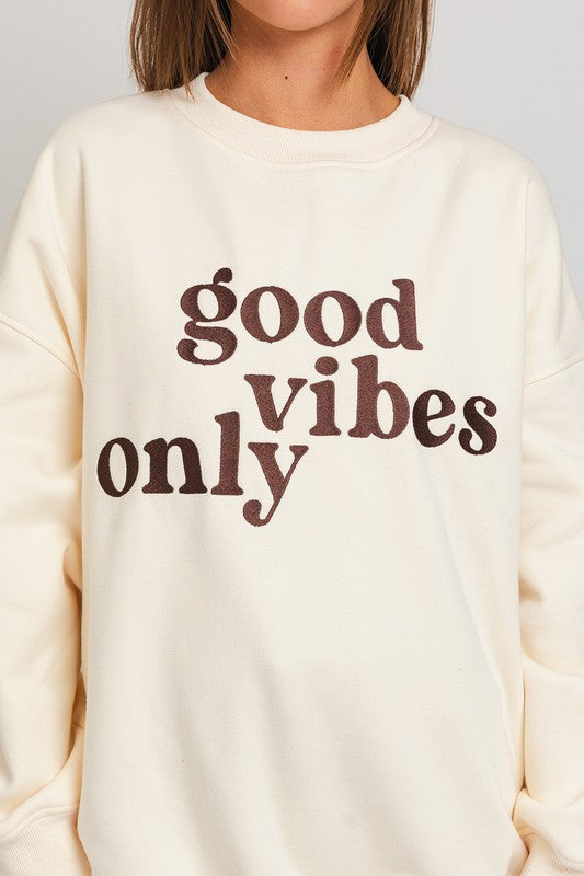 Good Vibes Only Brown Embroidery Oversized Sweatshirt