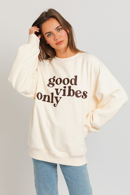 Good Vibes Only Brown Embroidery Oversized Sweatshirt