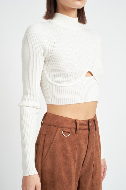 MOCK NECK CROP TOP WITH CUT OUT