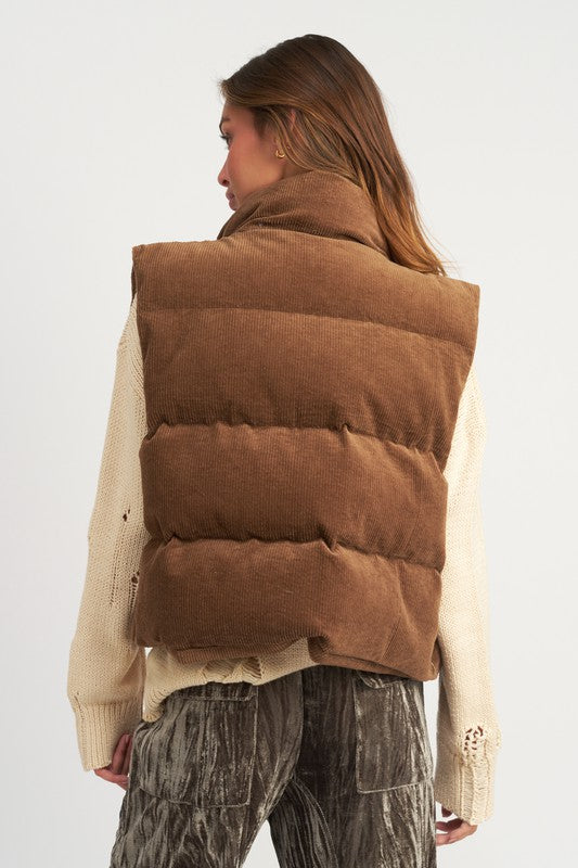 Brown Corduroy Puffer Vest