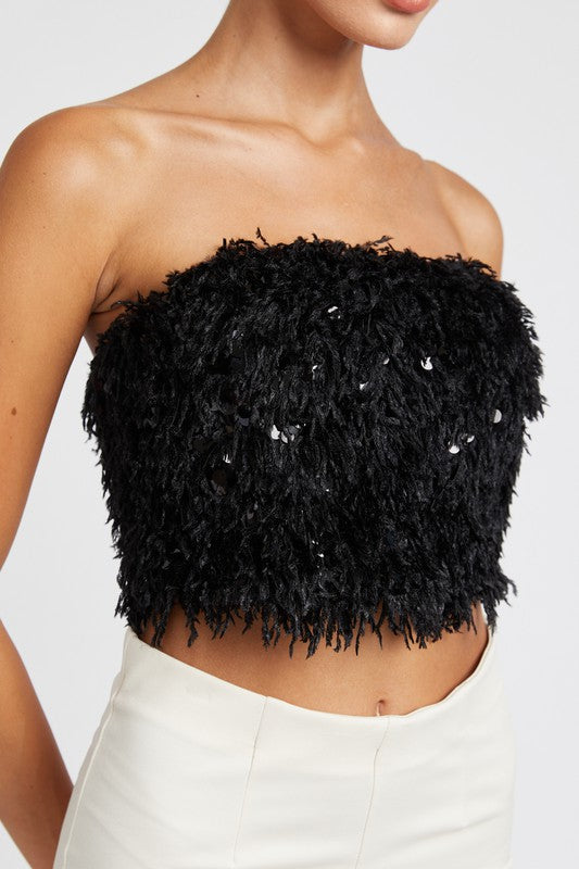 Sparkle Feather Crop Tube Top