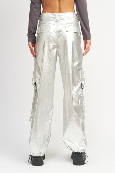 Silver Metallic Cargo Pants