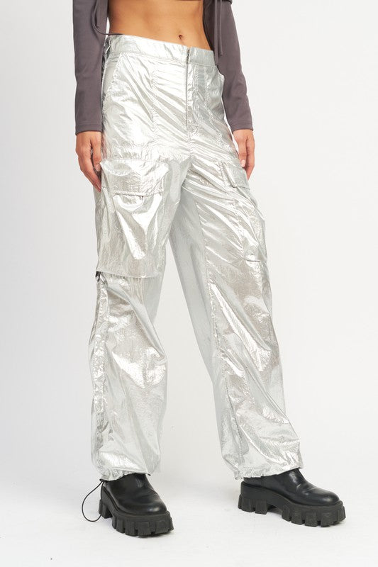 Silver Metallic Cargo Pants