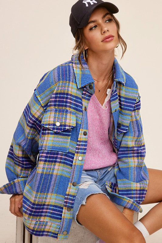 Hailee Plaid Flannel Button Down Shacket Jacket