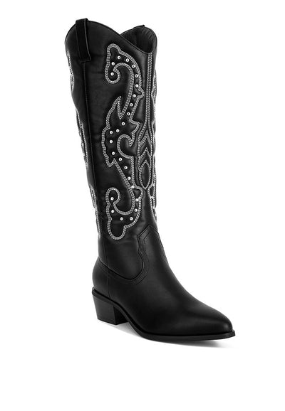 Reyes Patchwork Studded High Cowboy Boots-Dakotas Boutique