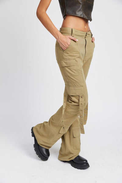 Olive Green Low Waist Cargo Flared Pants