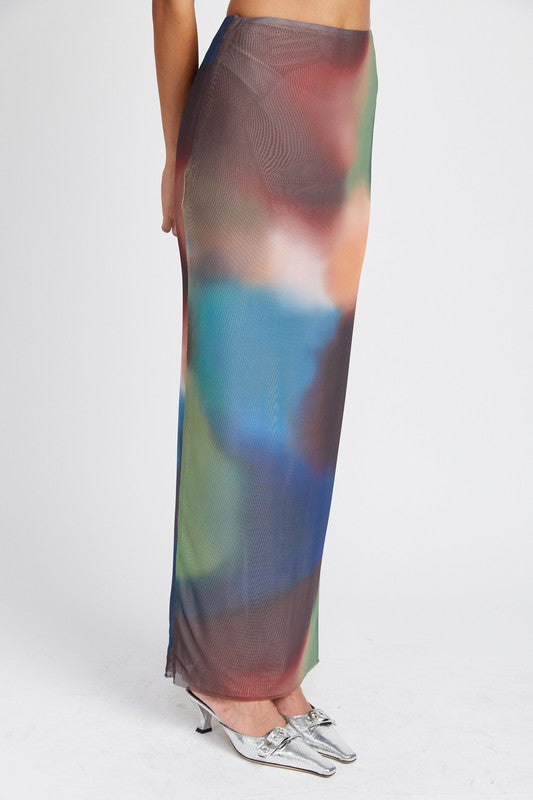 Multicolor Abstract Sheer High Waisted Maxi Skirt