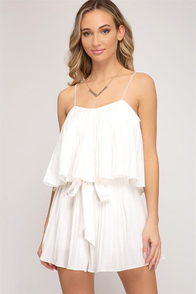 Carly White Pleated Layered Tank Top Romper
