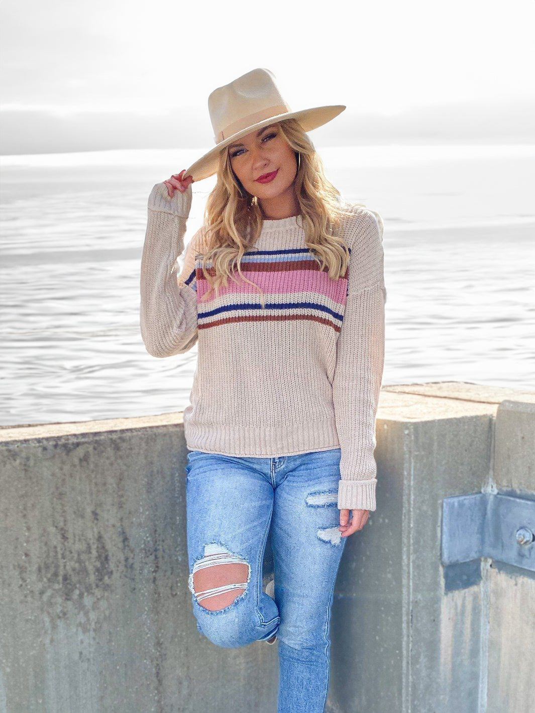 Sabrina Beige Pink Stripe Sweater
