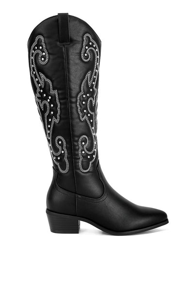 Reyes Patchwork Studded High Cowboy Boots