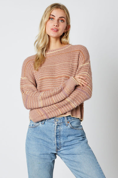 Nutmeg Mauve Pink and Beige Stripe Sweater