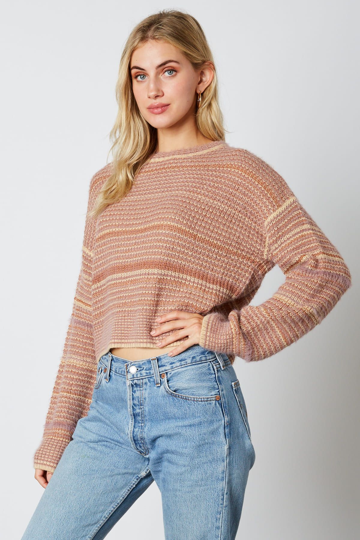Nutmeg Mauve Pink and Beige Stripe Sweater