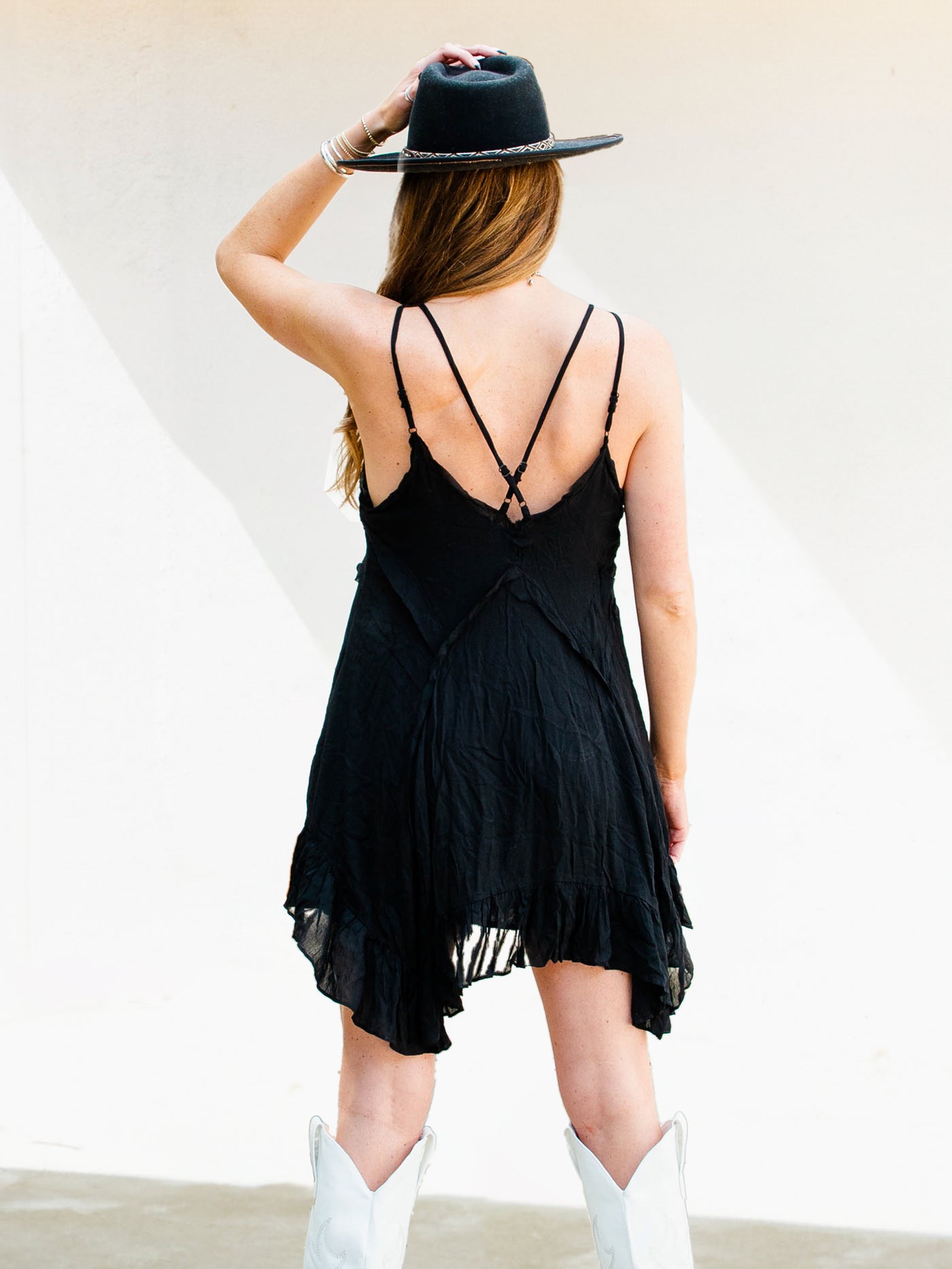 Black Flowy Tiered Rock Show Mini Dress