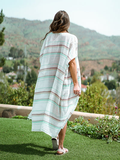 Stella Striped Linen Midi Short Sleeve Kimono