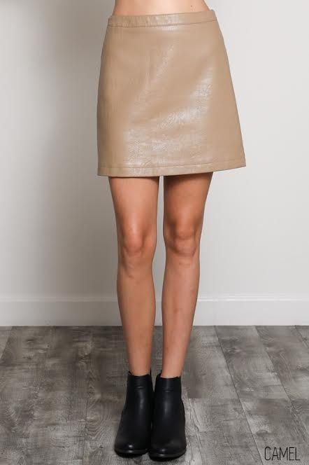 Friday Night Fever Beige Faux Leather Skirt