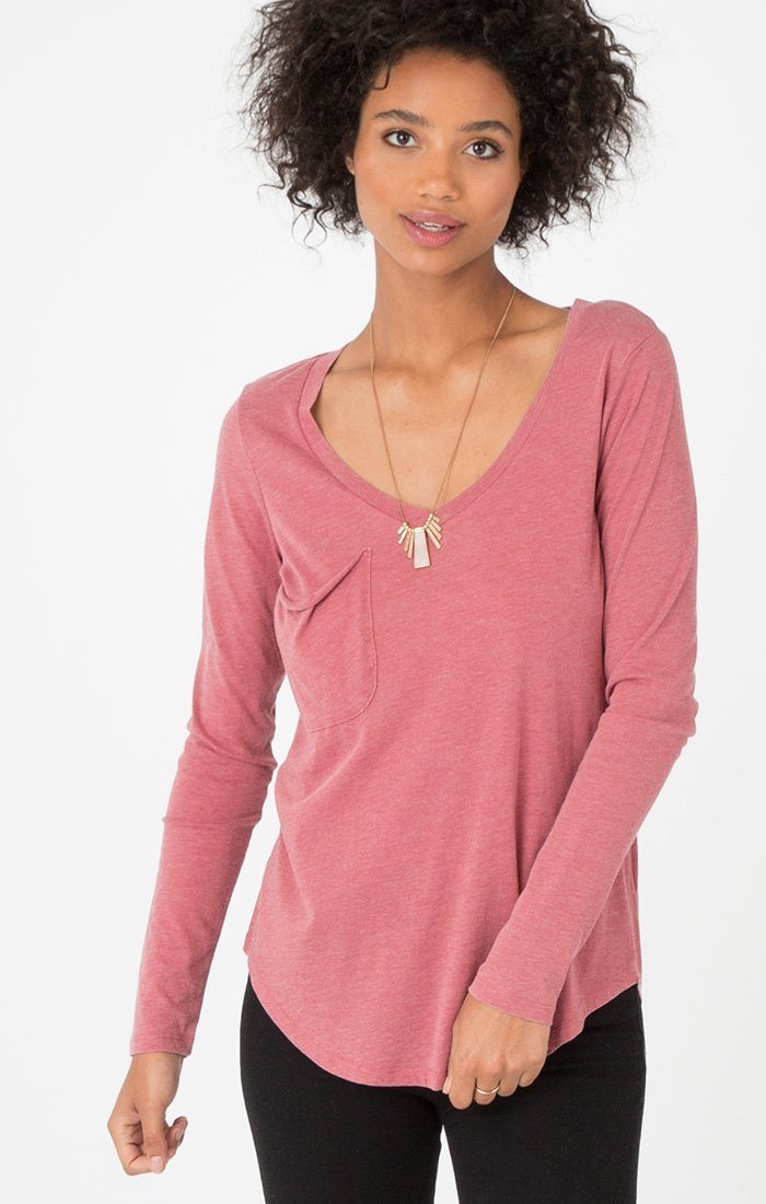 Z Supply Long Sleeve Pocket Withered Rose Tee-Dakotas Boutique
