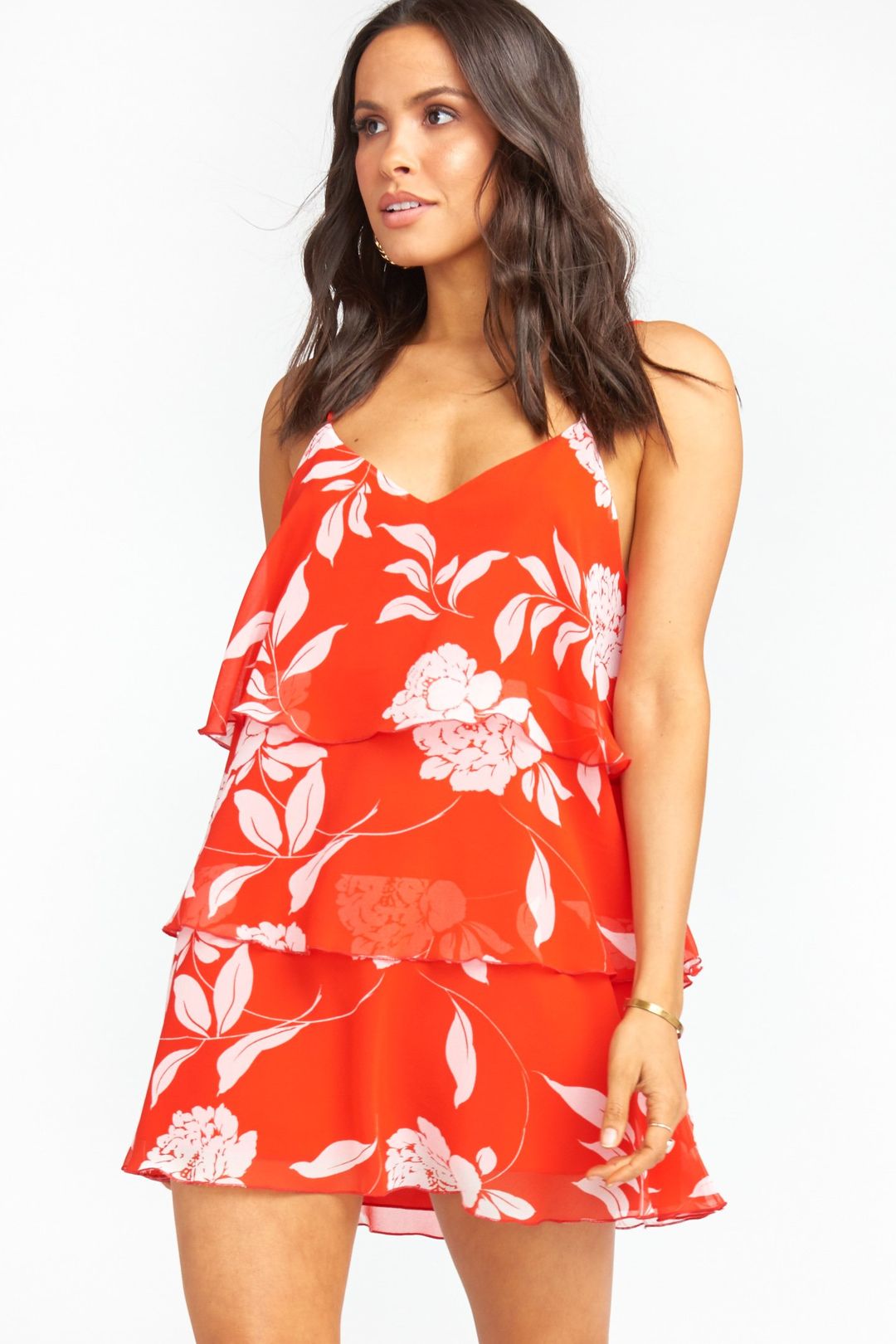 Show Me Your Mumu Suarez Ruffle Dress Hot Red Floral-Dakotas Boutique