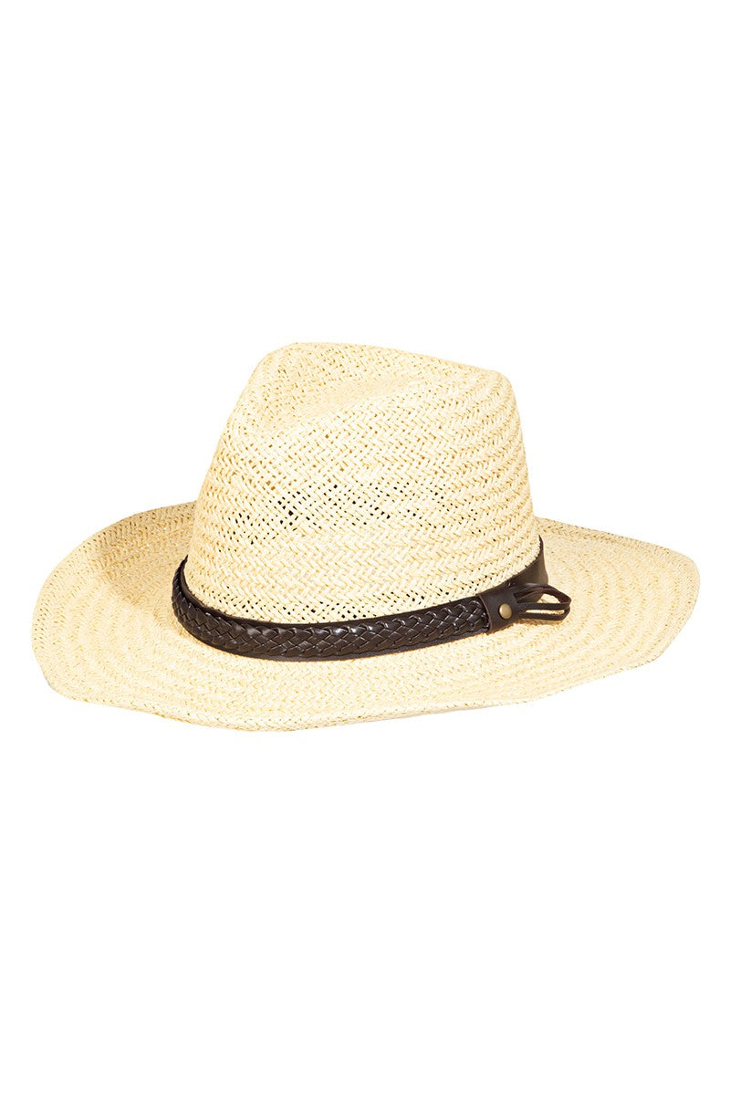 Straw Braided Hat with Belt Strap-Dakotas Boutique