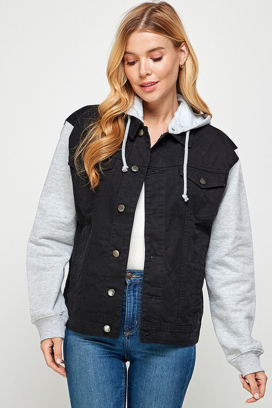 Jean jacket with grey hoodie sale