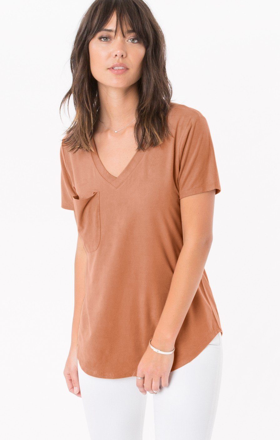 Z Supply Suede Pocket Gognac Tee-Dakotas Boutique