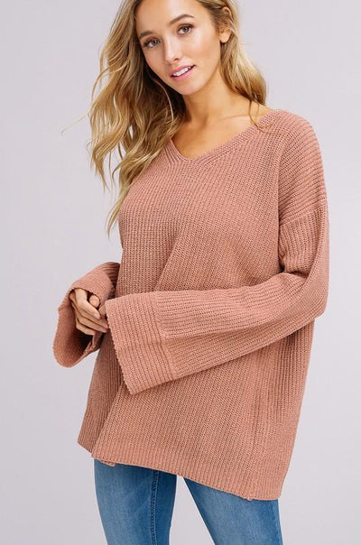 Bell Sleeve Beauty Blush Pink Sweater-Dakotas Boutique