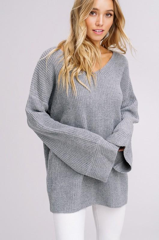 Bell Sleeve Beauty Grey Sweater-Dakotas Boutique