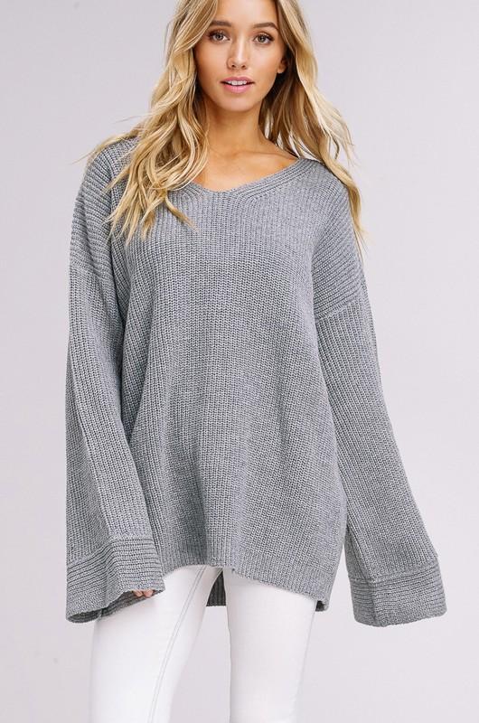 Bell Sleeve Beauty Grey Sweater-Dakotas Boutique