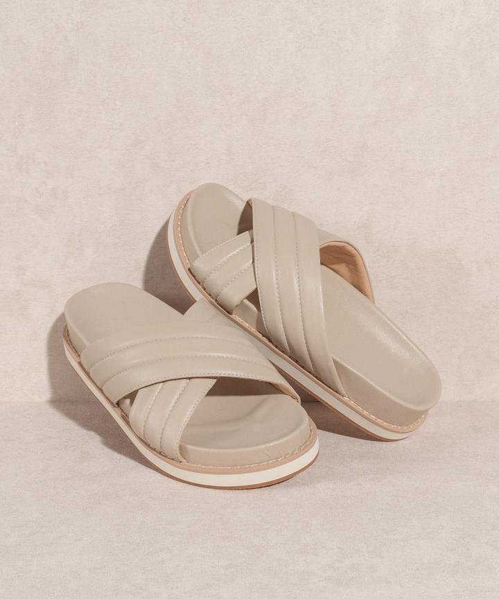 Aiden Taupe Crossband Sandals-Dakotas Boutique