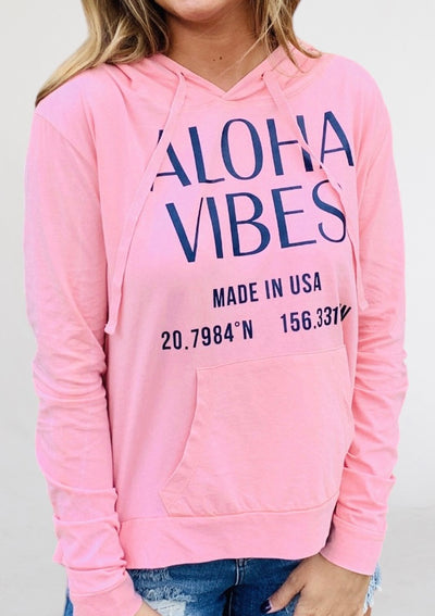 Aloha Vibes Pink Hoodie Sweatshirt-Dakotas Boutique