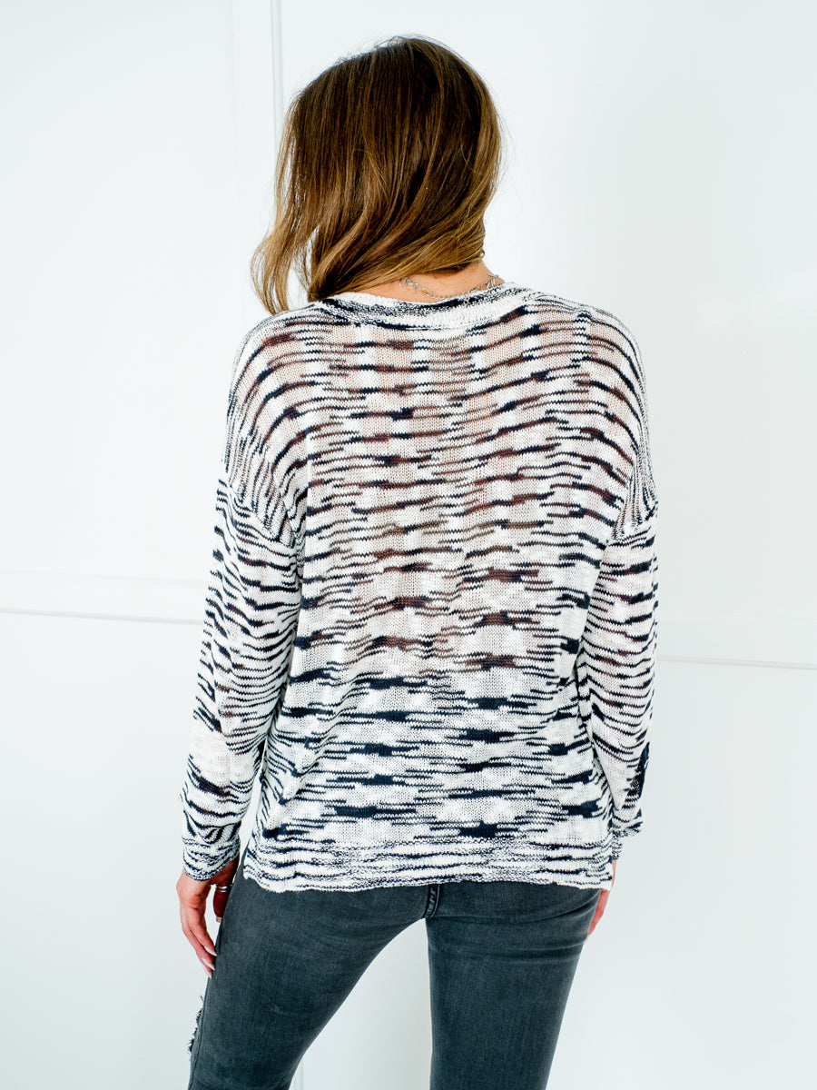 Black and White Abstract Striped Sweater-Dakotas Boutique