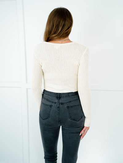 Cream Crop Tied Sweater-Dakotas Boutique
