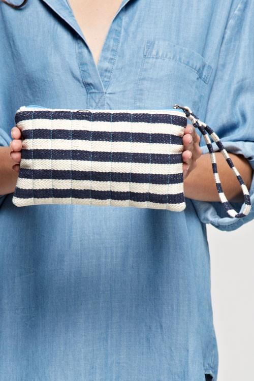 Blue & Cream Striped Mayan Make Up Bag-Dakotas Boutique