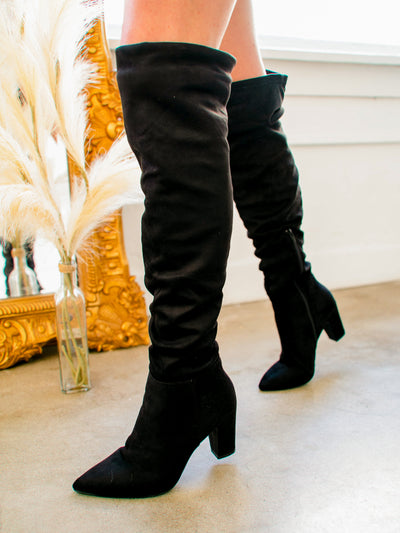 Rami Suede Black Heeled Over the Knee Boots-Dakotas Boutique