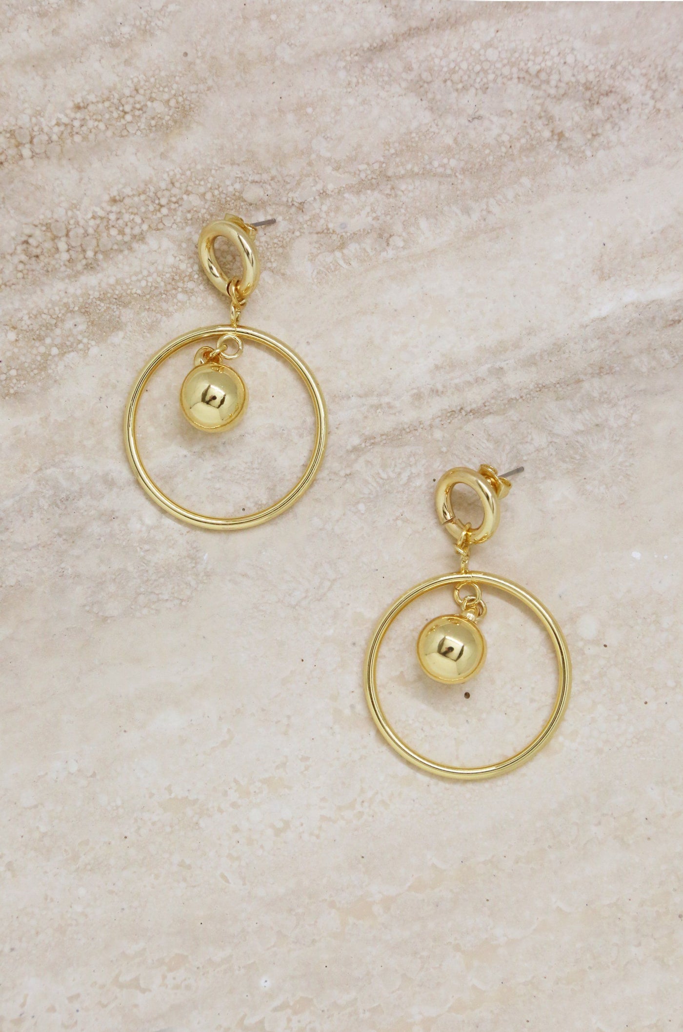 Ball Drop Hoop Earrings in Gold-Dakotas Boutique