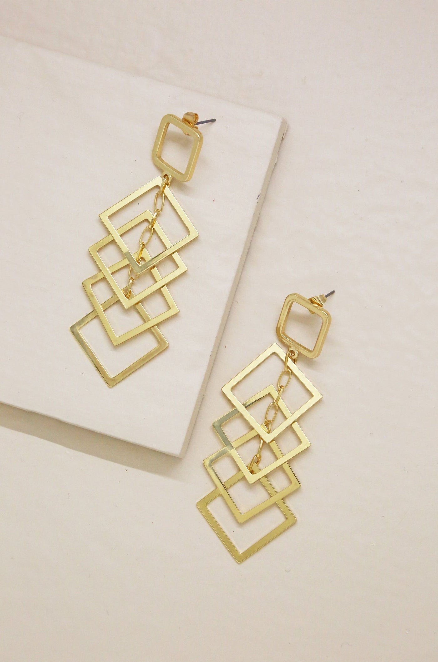 Dangling Diamond Shape Drop Earrings in Gold-Dakotas Boutique