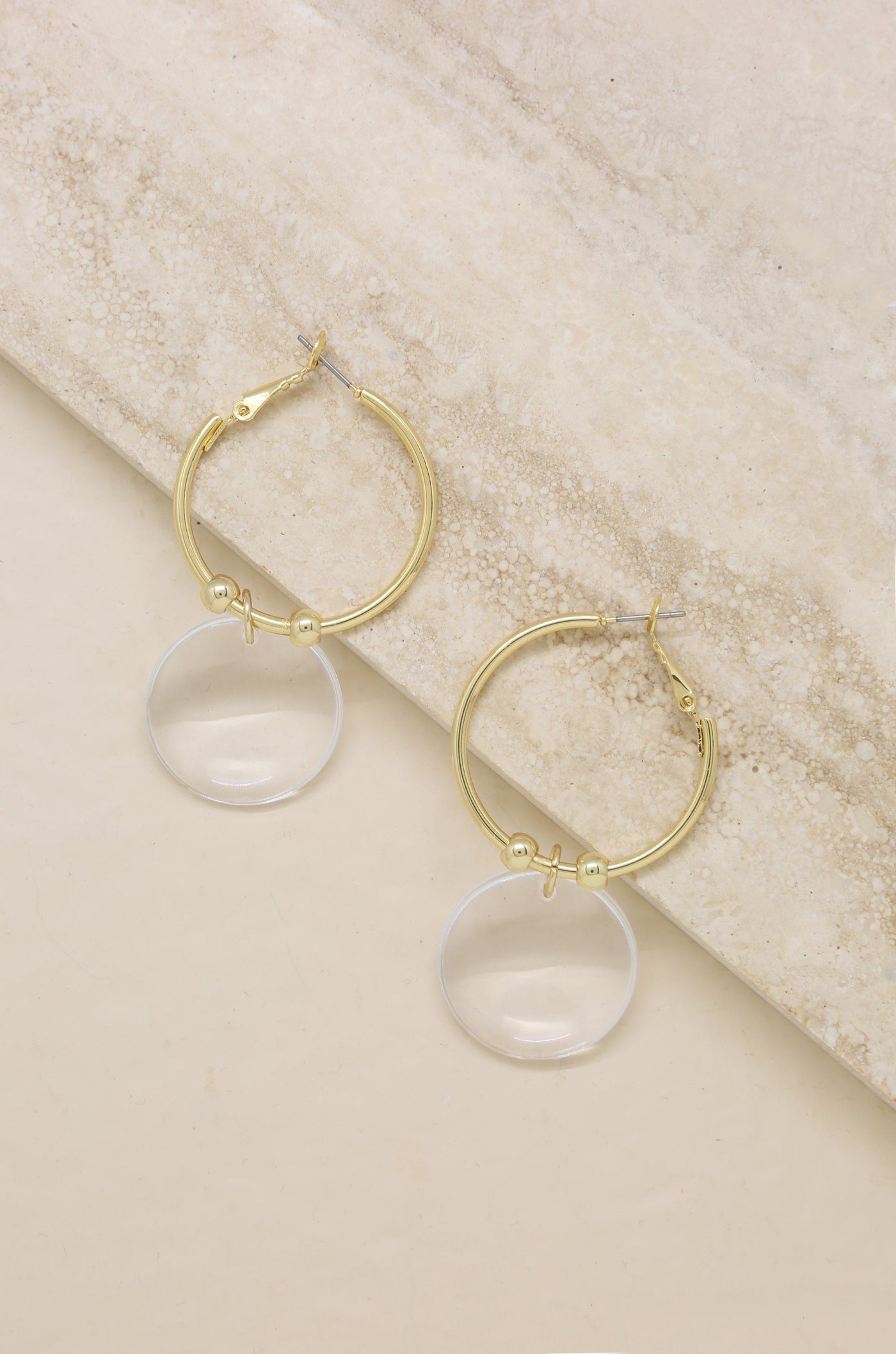 Clear Resin Circle Hoops in Gold-Dakotas Boutique