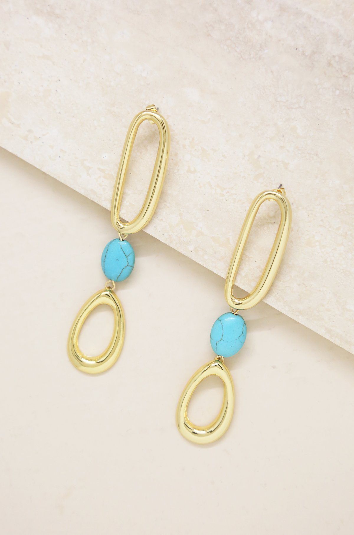 Cleopatra Turquoise and Gold Drop Earrings-Dakotas Boutique