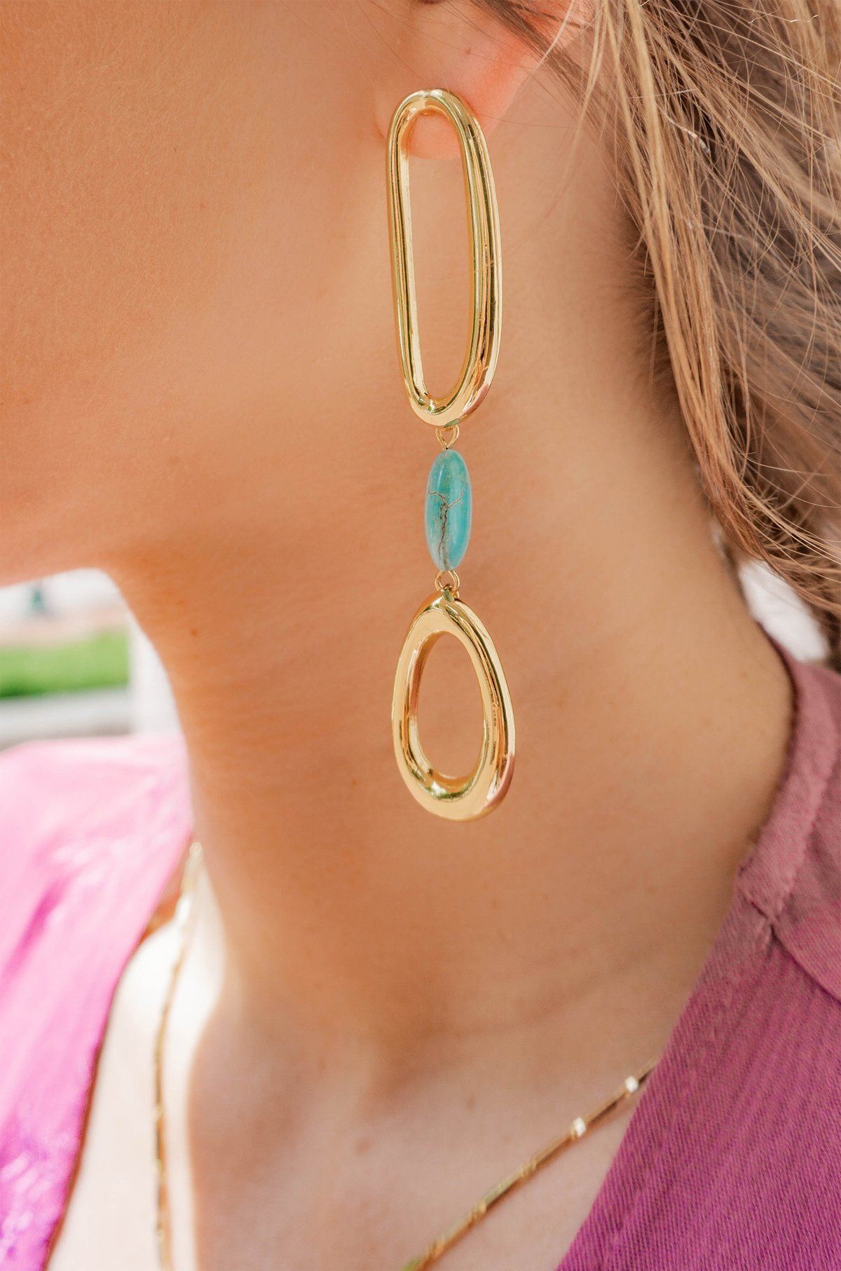 Cleopatra Turquoise and Gold Drop Earrings-Dakotas Boutique