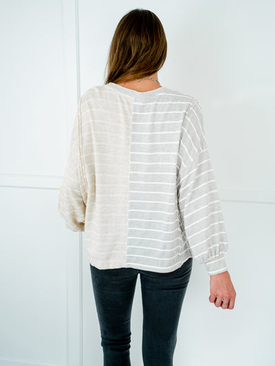 Gray and Taupe Striped Shirt-Dakotas Boutique