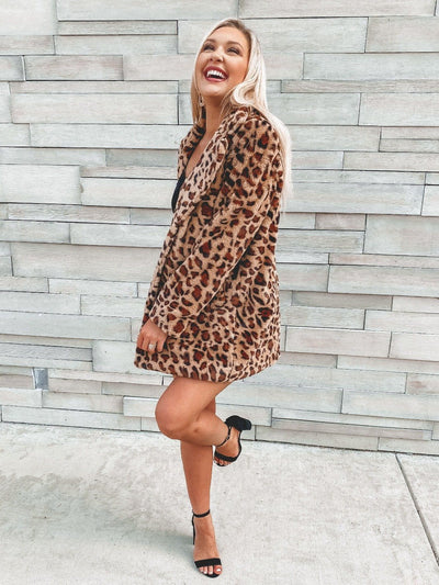 Faux Fur Leopard Print Coat-Dakotas Boutique