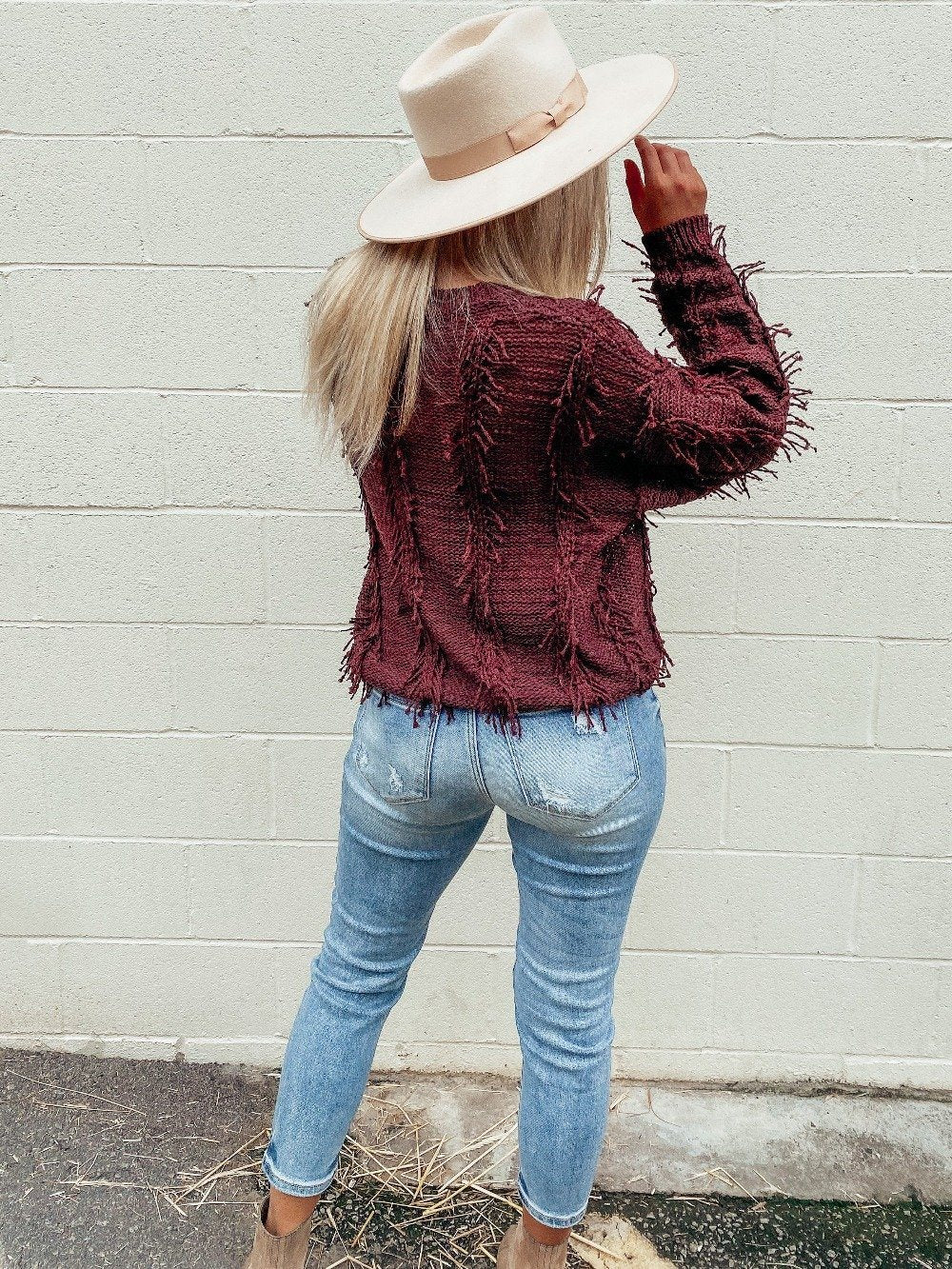 Cassie Fringe Plum Sweater-Dakotas Boutique