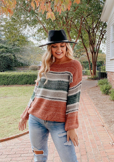 Harvest Rust Stripe Sweater-Dakotas Boutique