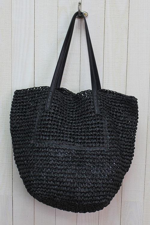 Raffia Bucket Black Bag-Dakotas Boutique