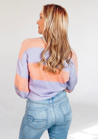 Pastel Purple and Peach Striped Sweater-Dakotas Boutique