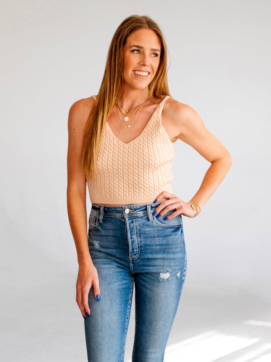 The Hills Knit Sweater Blush Pink Crop Top