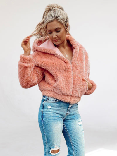 Blushing Pink Fuzzy Faux Fur Jacket